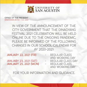 Memorandum No 1 Series of 2021 University of San Agustin