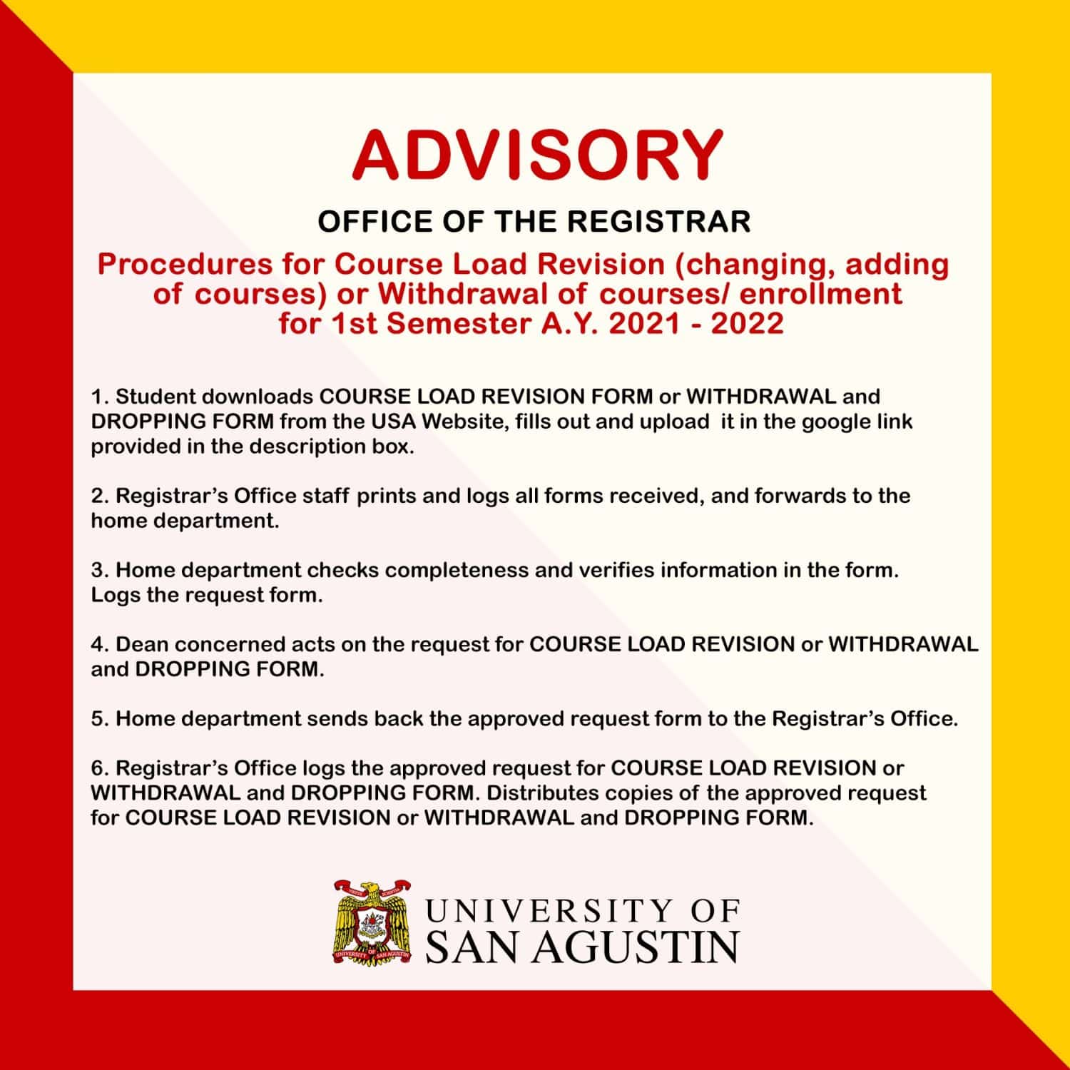 Procedures for Course Load Revision (changing, adding of courses) or