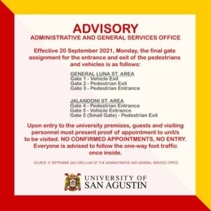 University of San Agustin Updated Gates Assignment