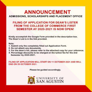 Advisory ASPO COC Deans Lister application