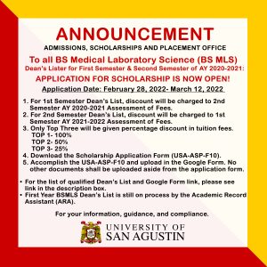 Advisory ASPO BSMLS Deans Lister AY 2020 2021 1