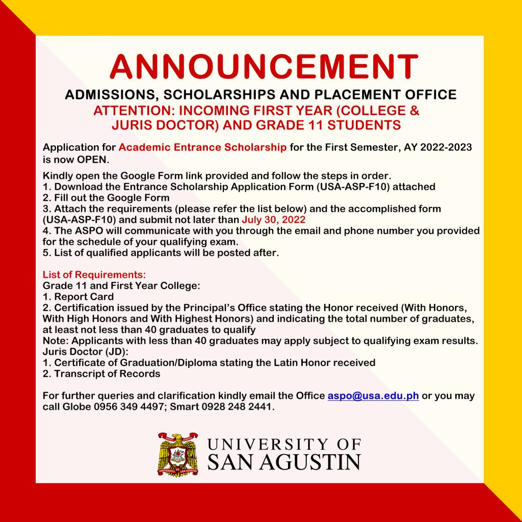 Application for Academic Entrance Scholarship for First Sem AY 2022