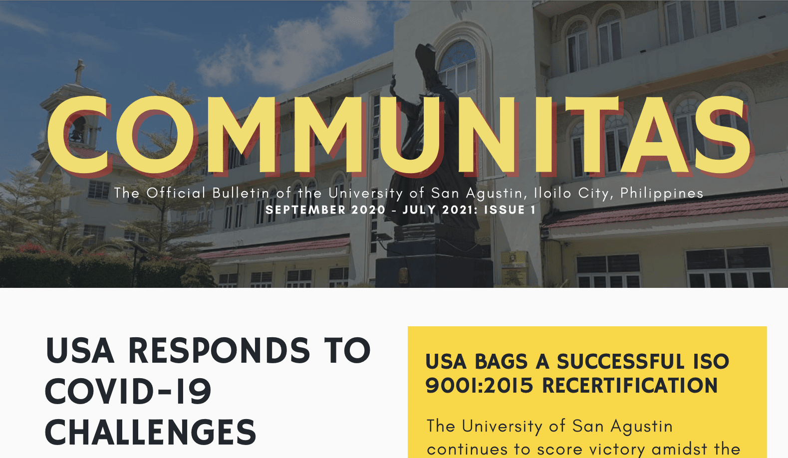 Communitas Issue 1 AY 2020-2021 - UNIVERSITY OF SAN AGUSTIN