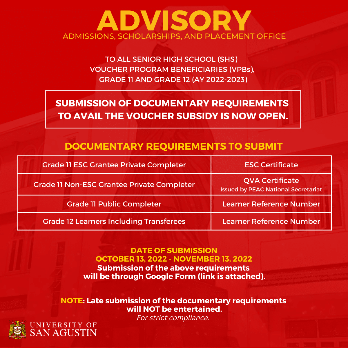 ADVISORY FROM ASPO Senior High School Voucher Program Beneficiaries