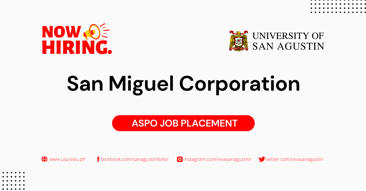 San Miguel Corporation Is Hiring UNIVERSITY OF SAN AGUSTIN   ASPO JOB PLACEMENT Featured Image 