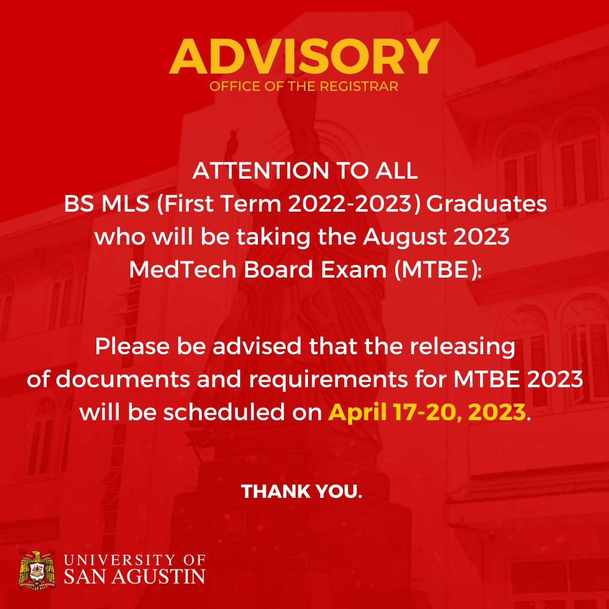 Releasing of Documents and Requirements for Med Tech Board Exam 2023