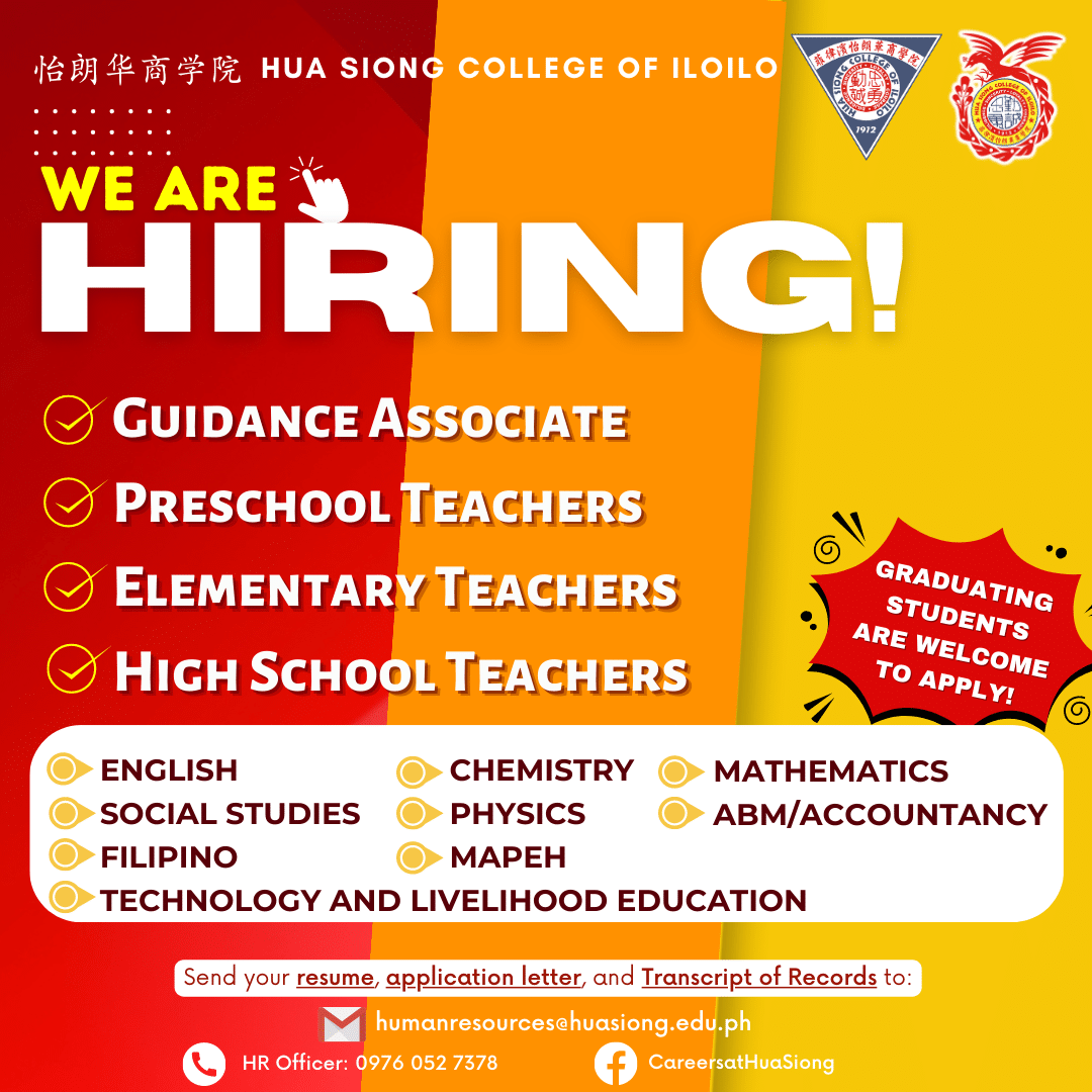 Hua Siong College of Iloilo Job Vacancy - UNIVERSITY OF SAN AGUSTIN