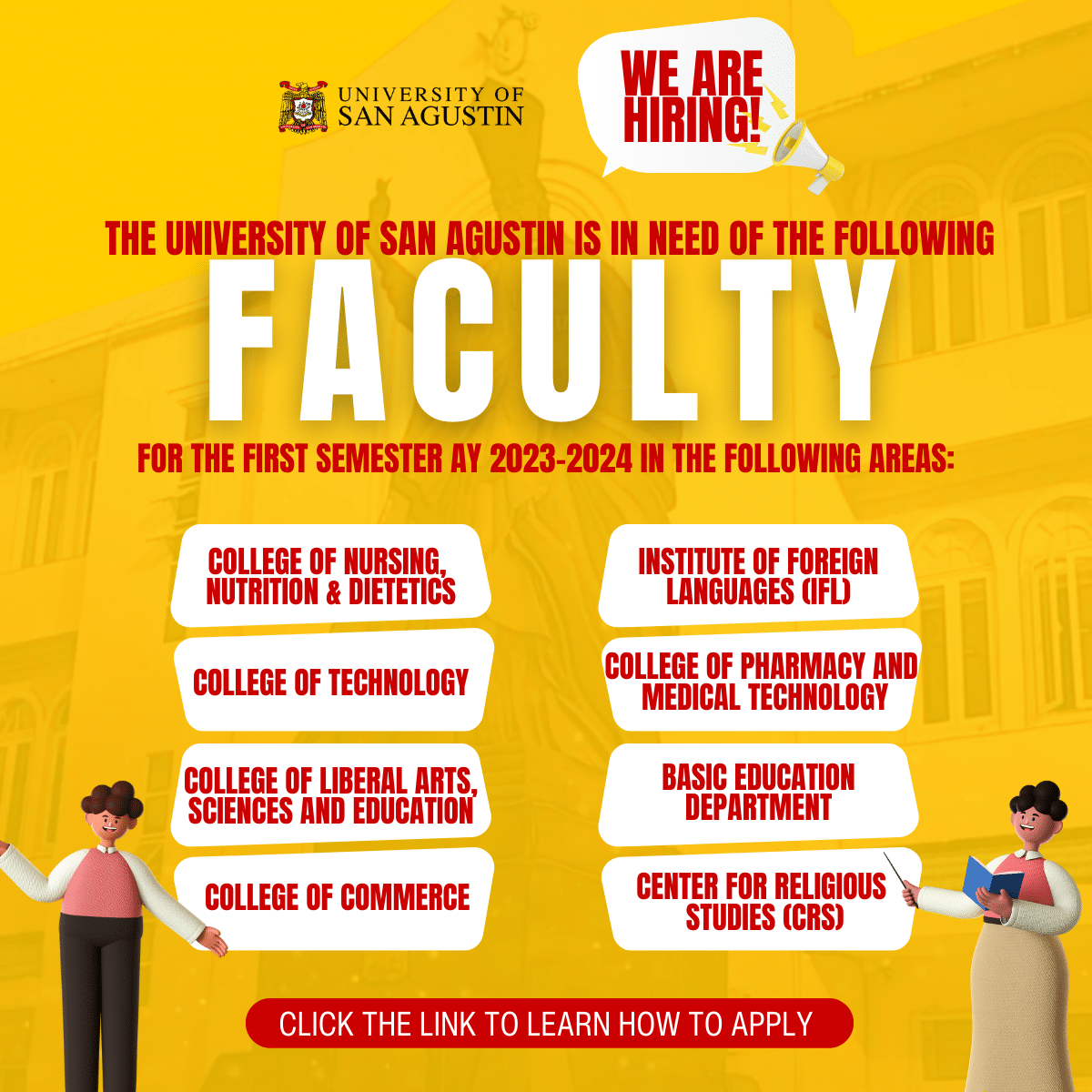 The University Of Agustin Is In Need Of The Faculty For The First Semester Ay 2023 2024 