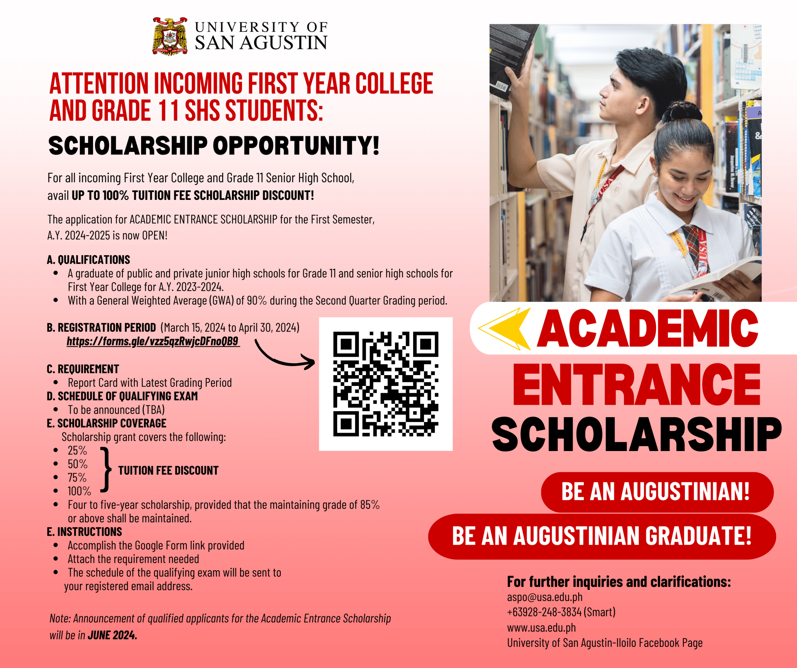 Academic Entrance Scholarship Application - UNIVERSITY OF SAN AGUSTIN